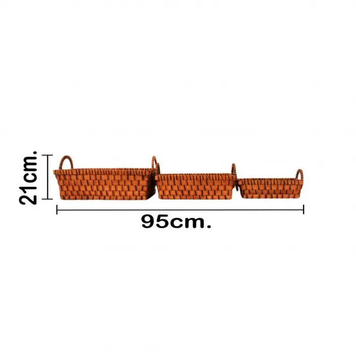 Juego de 3 cestas de madera marron rectangular con asa de 28x36x22cm - Image 4