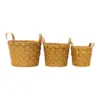 Juego de 3 cestas de madera redonda de cuero sintético con asa de color natural de 27x27x21cm - Image 2