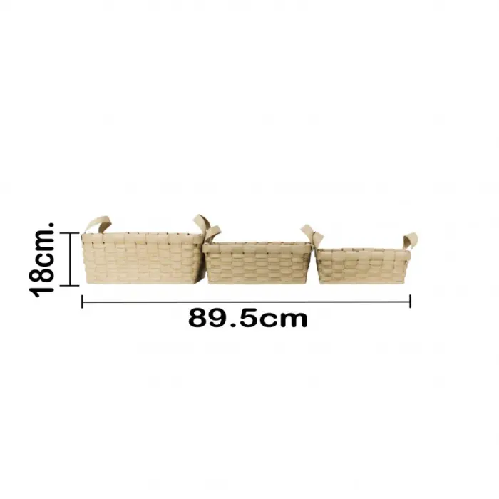 Juego de 3 cestas de madera rectangular de cuero sintético con asa de color natural de 25x35x17cm - Image 4