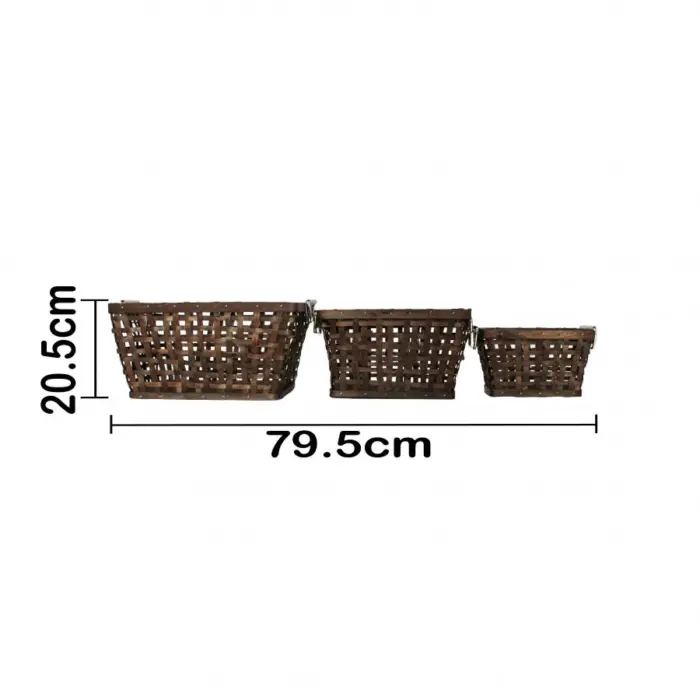 Juego de 3 cestas de madera rectangular de hierro con asa de color marrón oscuro de 24x31x21cm - Image 4