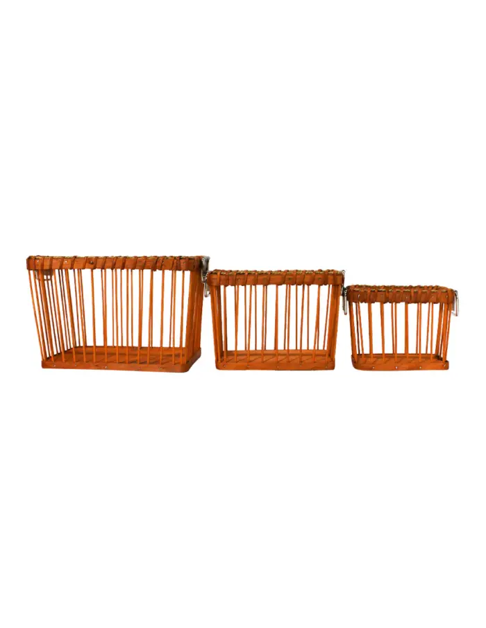 Juego de 3 cestas de madera natural rectangular con asas de hierro de 24x32x22cm - Image 2