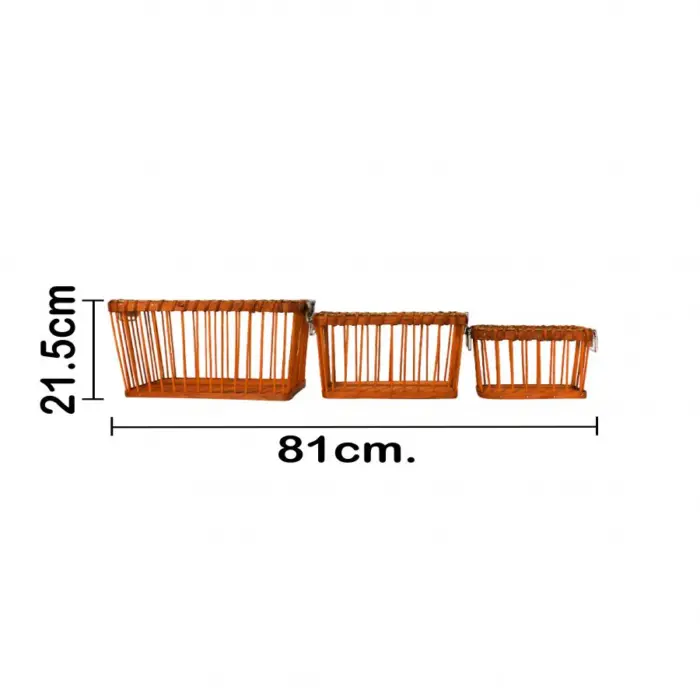 Juego de 3 cestas de madera natural rectangular con asas de hierro de 24x32x22cm - Image 4