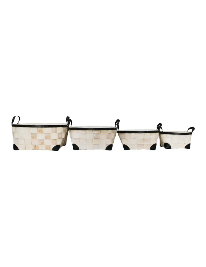 Juego de 4 cestas de madera redonda blanca con asas de cuero sintético de 55x55x22cm - Image 2