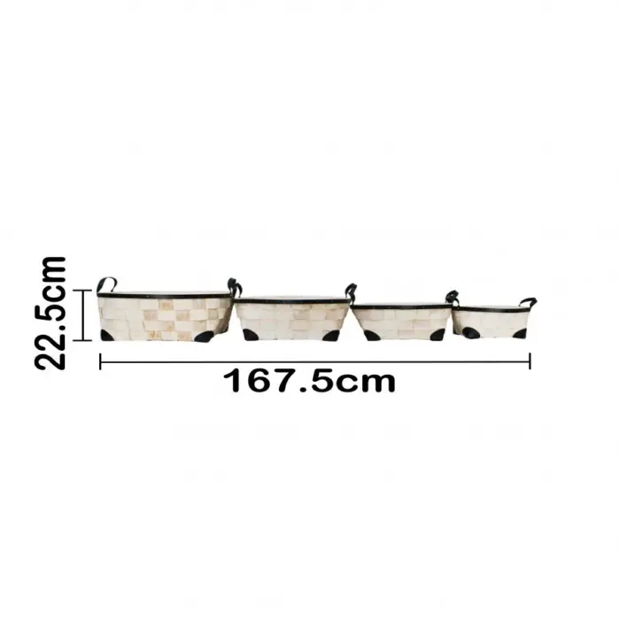 Juego de 4 cestas de madera redonda blanca con asas de cuero sintético de 55x55x22cm - Image 3