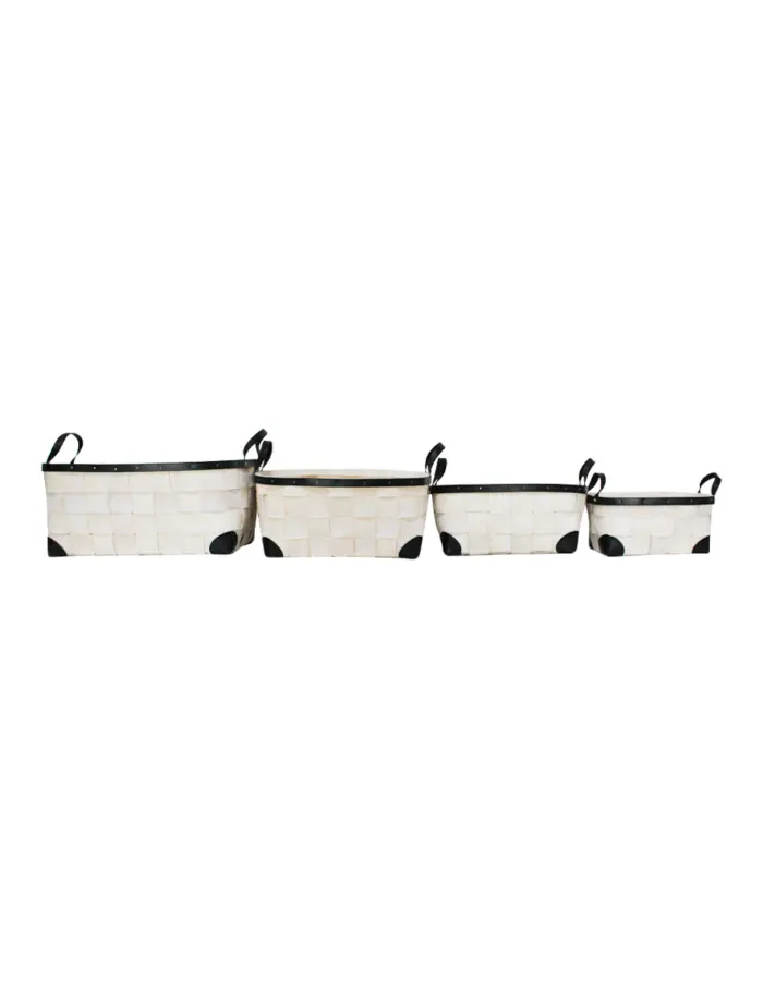 Juego de 4 cestas de madera ovalada de cuero sintético con asa de color blanco de 39x53x23cm - Image 2