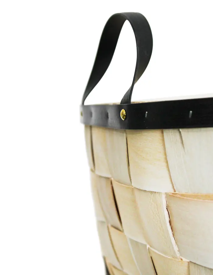 Juego de 4 cestas de madera ovalada de cuero sintético con asa de color blanco de 39x53x23cm - Image 3
