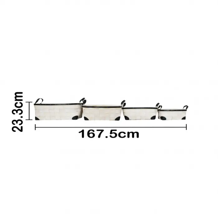 Juego de 4 cestas de madera ovalada de cuero sintético con asa de color blanco de 39x53x23cm - Image 4