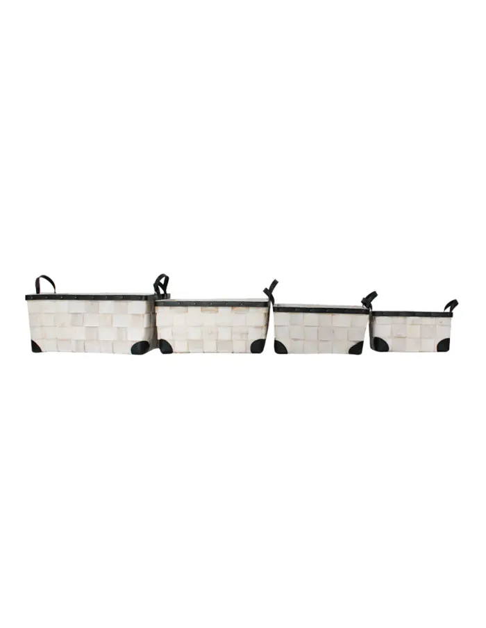 Juego de 4 cestas de madera rectangular de cuero sintético con asa de color blanco de 36x48x23cm - Image 2
