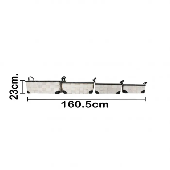 Juego de 4 cestas de madera rectangular de cuero sintético con asa de color blanco de 36x48x23cm - Image 3