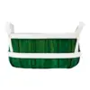 Cesta de madera ovalada de color verde con blanco de cuero sintético con asa de  de 17x31x15cm - Image 2