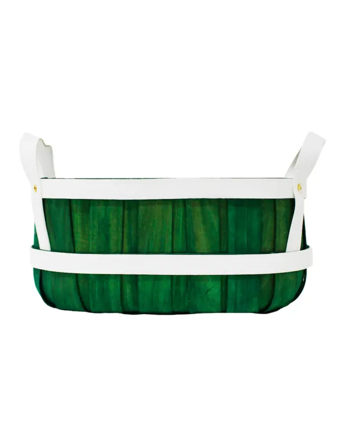 Cesta de madera ovalada de color verde con blanco de cuero sintético con asa de  de 17x31x15cm - Image 2