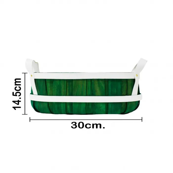 Cesta de madera ovalada de color verde con blanco de cuero sintético con asa de  de 17x31x15cm - Image 4