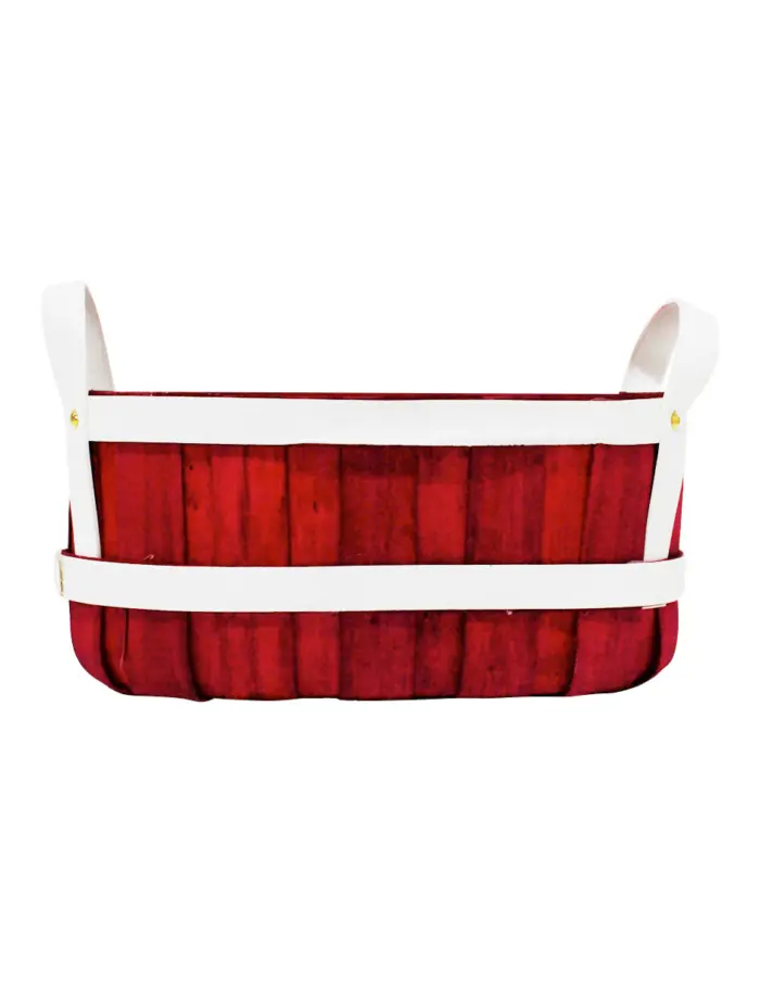 Cesta de madera ovalada de color rojo con blanco de cuero sintético con asa de  de 17x31x15cm - Image 2