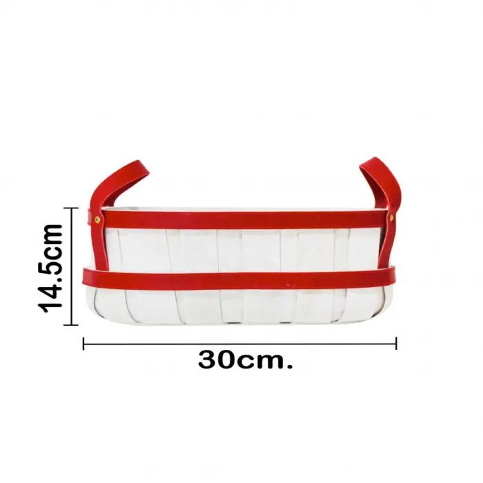 Cesta de madera ovalada de color rojo con blanco de cuero sintético con asa de  de 17x31x15cm - Image 4