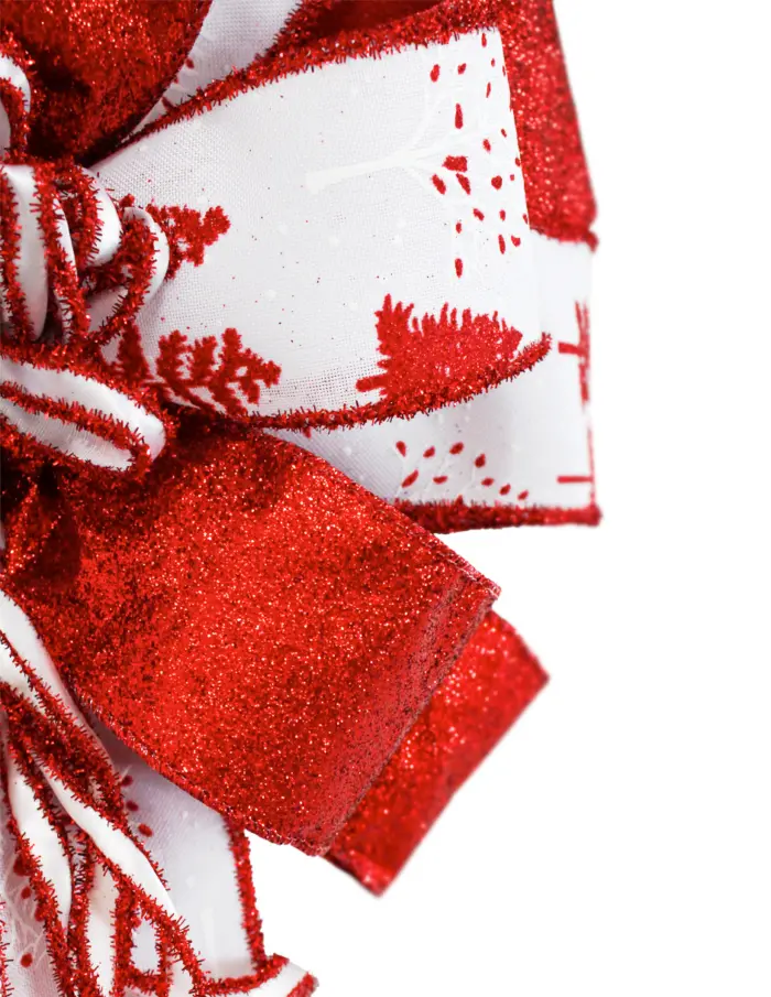 Moño de lino con copos de nieve rojos con blanco  de 30x115x8cm - Image 3