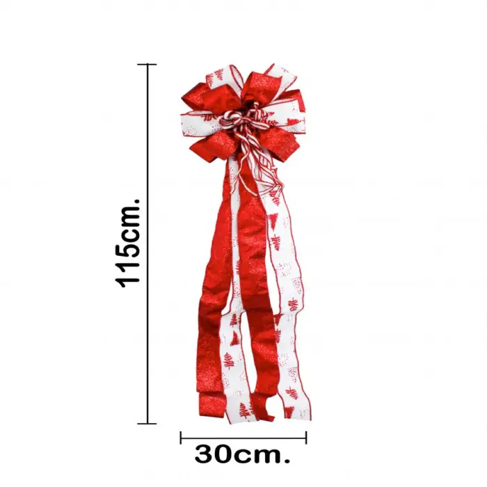 Moño de lino con copos de nieve rojos con blanco  de 30x115x8cm - Image 4