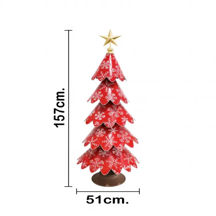 Árbol de metal rojo con copos de nieve de 52x159cm - Image 2