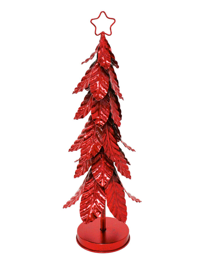 Árbol de metal rojo brilloso con estrella de 14.5x57.5cm