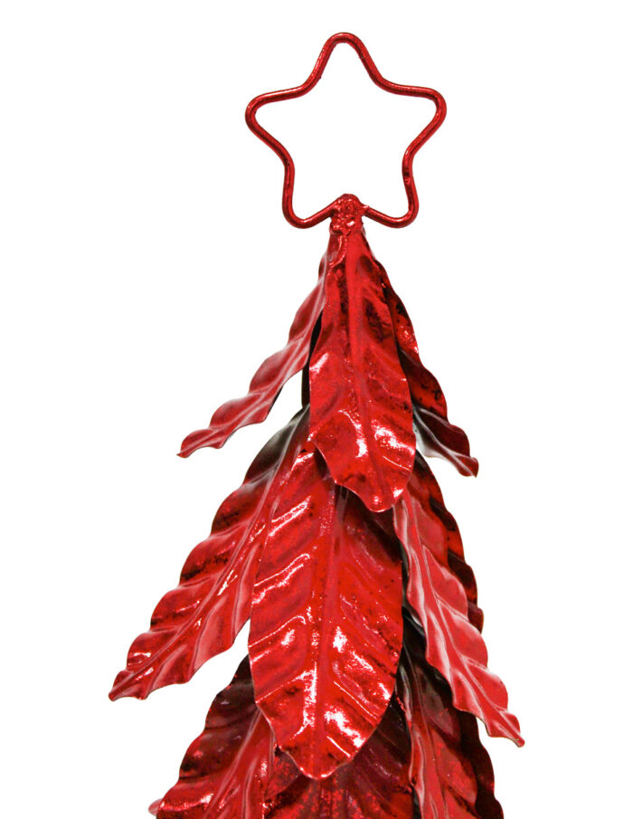 Árbol de metal rojo brilloso con estrella de 14.5x57.5cm - Image 2