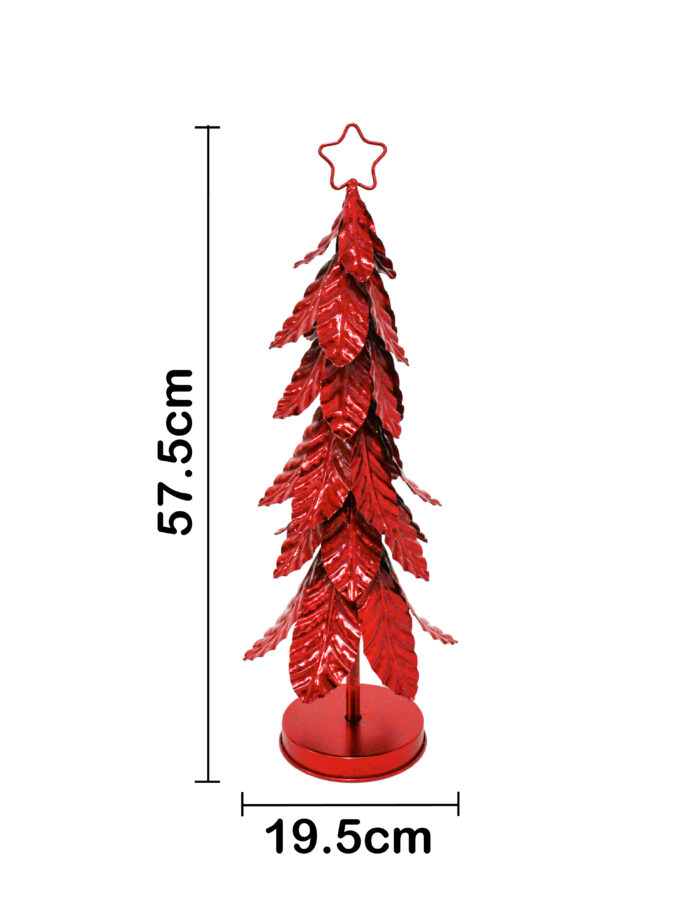 Árbol de metal rojo brilloso con estrella de 14.5x57.5cm - Image 3