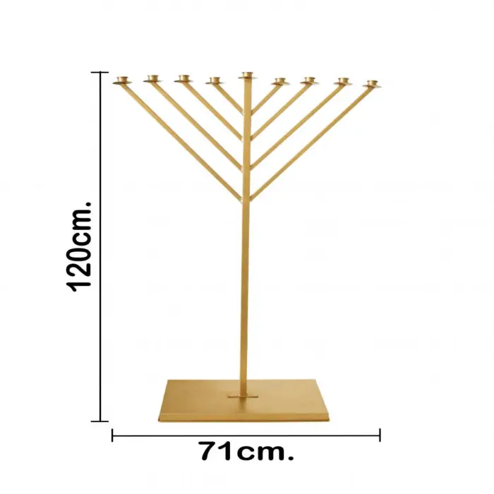 Candelabro de metal de 9 brazos para Jánuca dorado de 70x24x121cm - Image 4