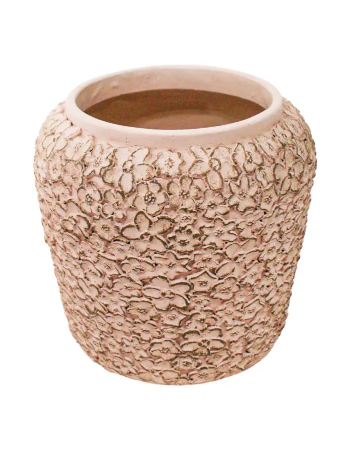 Maceta de cemento rosa con diseño flores de 31.5x31.5x30cm - Image 2