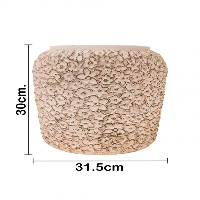 Maceta de cemento rosa con diseño flores de 31.5x31.5x30cm - Image 4