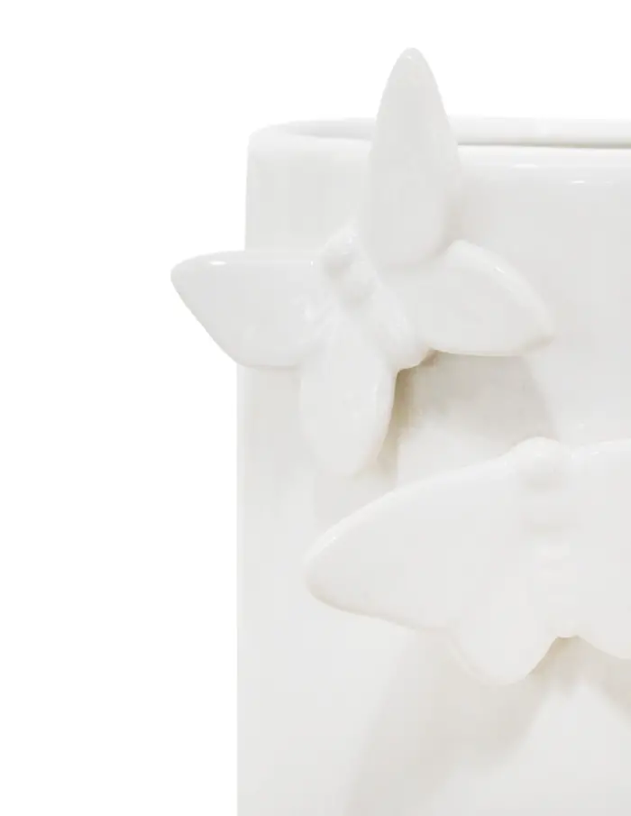 Florero de ceramica blanca con mariposas en relieve de 12.6x10.9x23.8cm - Image 2