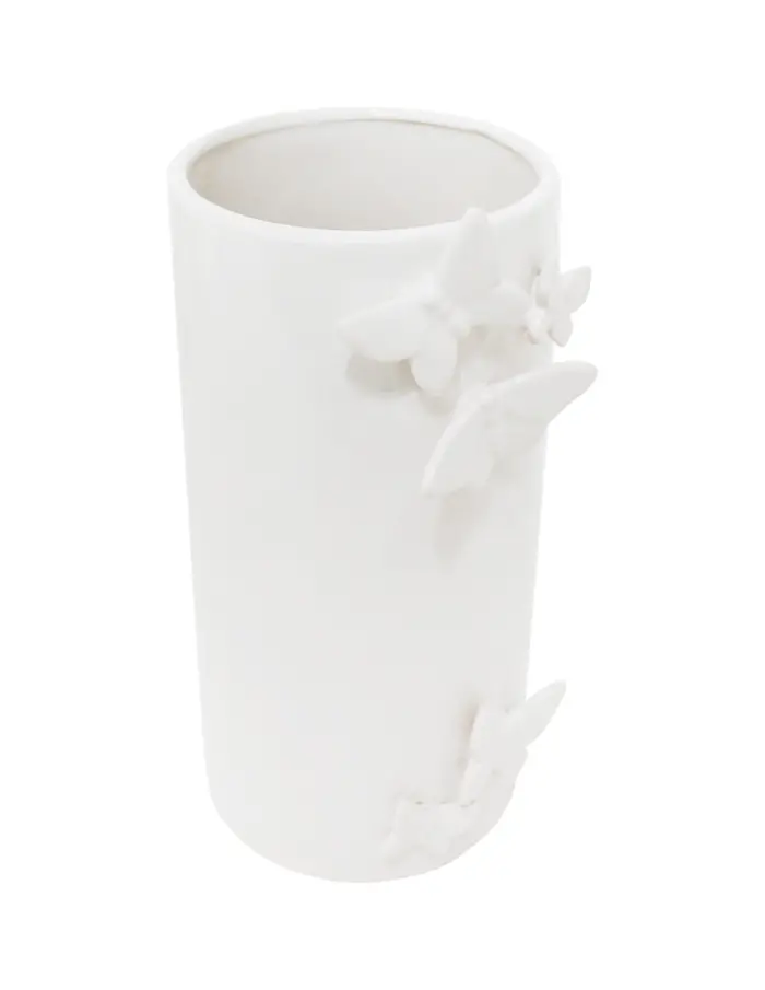 Florero de ceramica blanca con mariposas en relieve de 14.2x14.2x28.4cm - Image 2