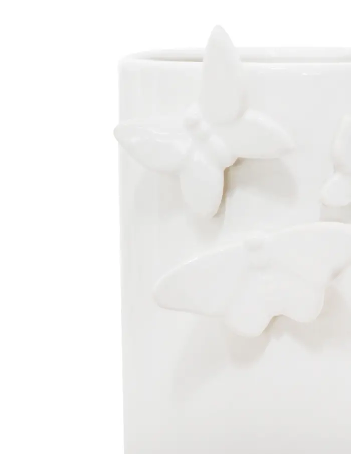 Florero de ceramica blanca con mariposas en relieve de 14.2x14.2x28.4cm - Image 3
