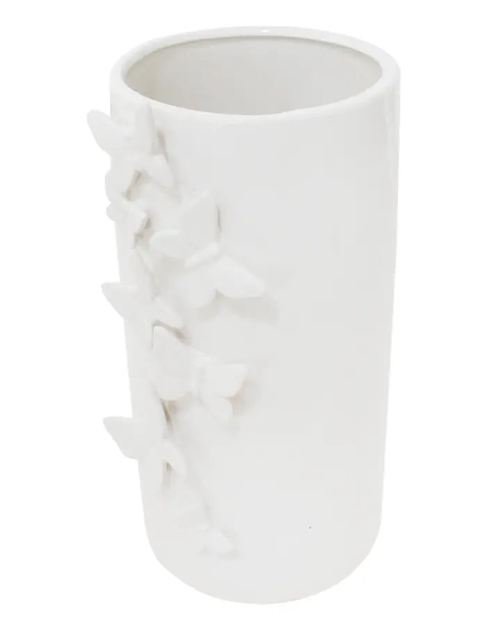 Florero de ceramica blanca con dmariposas en relieve de 17x14.7x31.3cm - Image 2
