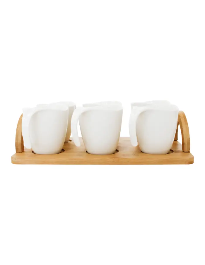 Juego de 6 tazas de porcelana con charola de madera 29x19x9cm - Image 2
