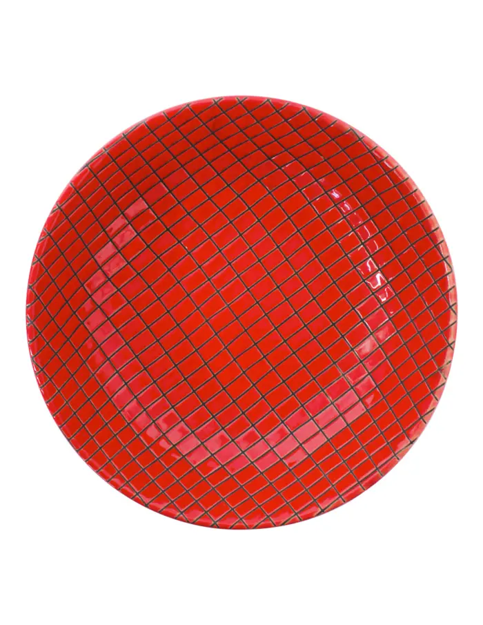 Bowl de porcelana rojo diseño cuadros de 19.5x19.5x5.4cm - Image 2