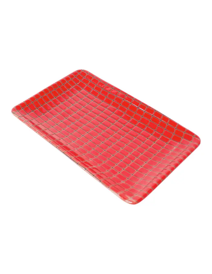 Plato de porcelana rectangular rojo con líneas negras de 21x12.7x2cm - Image 2