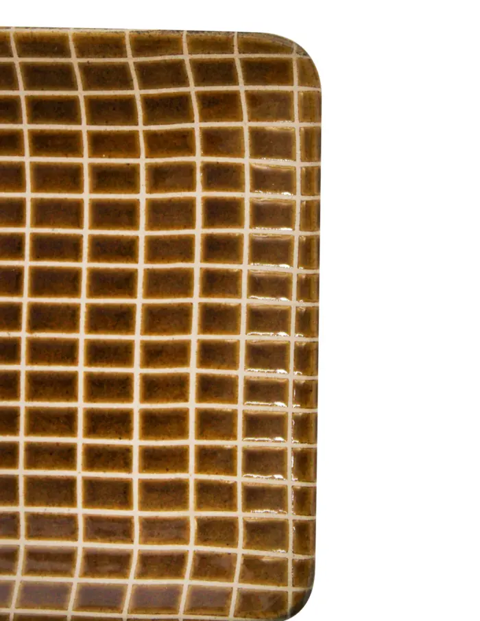 Plato de porcelana rectangular café con líneas amarillas de 21x12.7x2 cm - Image 3