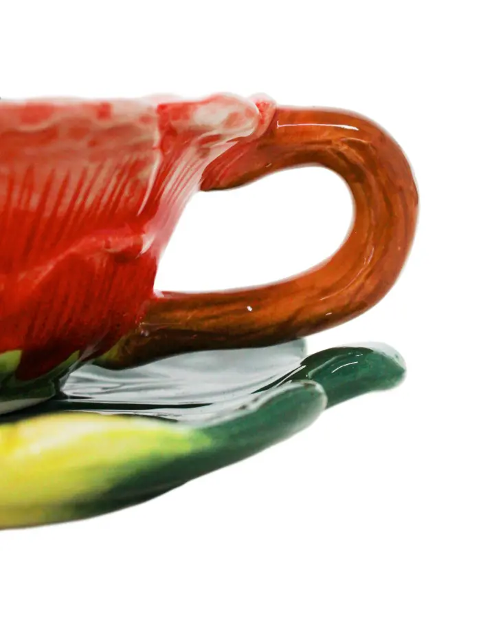 Taza con plato diseño hoja y flor naranja gaspeada de 16.9x12.8x6.3cm - Image 3