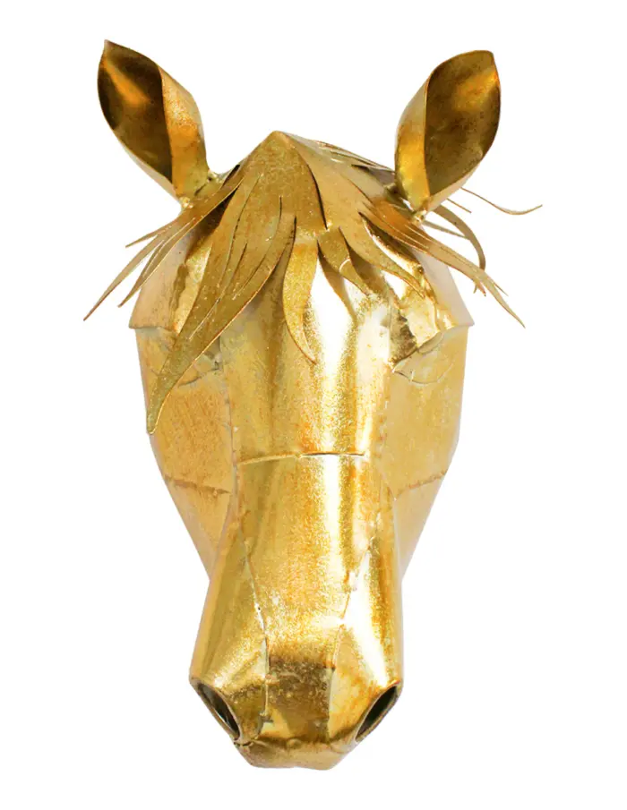 Cabeza de caballo para pared de metal dorado de 41.59x30.48x48.9cm - Image 2