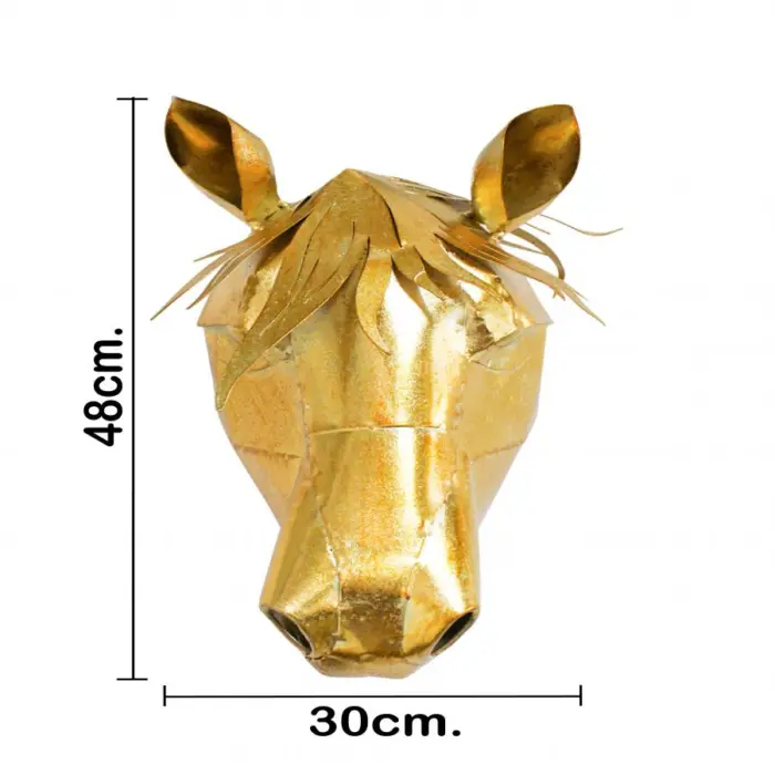 Cabeza de caballo para pared de metal dorado de 41.59x30.48x48.9cm - Image 4