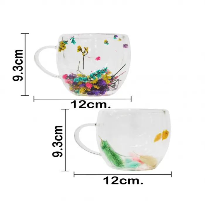 Set de 2 tazas de doble fondo diseño flores y plumas de 250 ml - Image 3