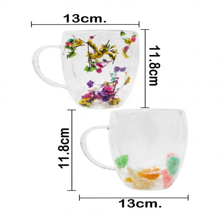 Juego de 2 tazas de vidrio doble forro con follaje encapsulado de 350ml de 9x11.7cm - Image 3