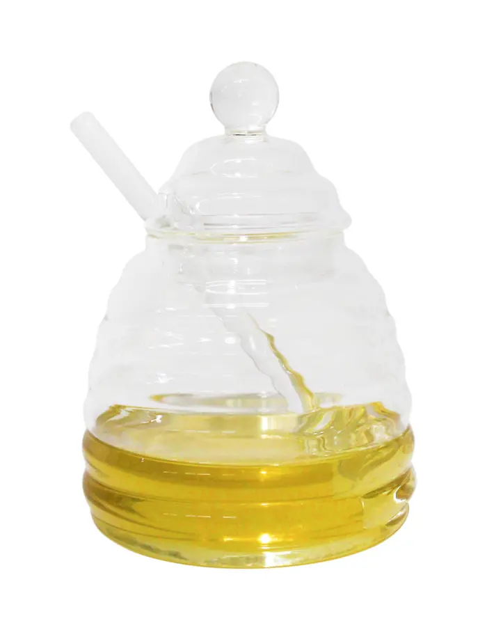 Tarro de miel de vidrio soplado con tapa y mortero de 500 ml - Image 2