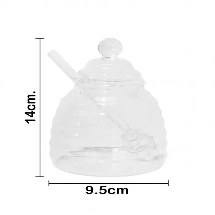 Tarro de miel de vidrio soplado con tapa y mortero de 500 ml - Image 3