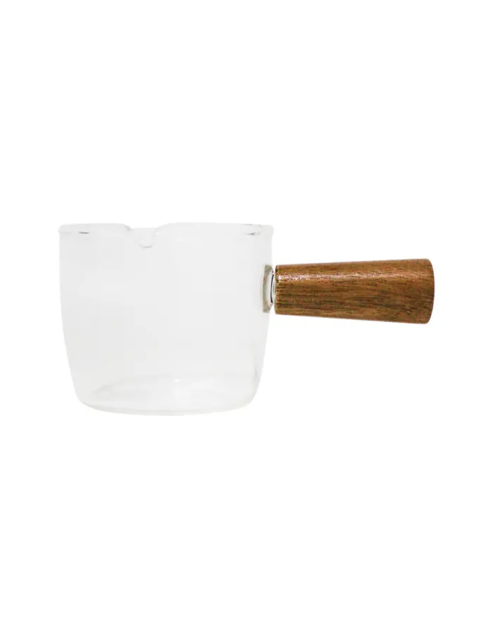 Taza medidora de vidrio con mango de madera de 100 ml - Image 2