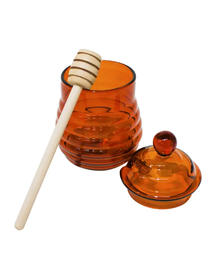 Tarro de miel de vidrio ámbar con tapa y mortero de 280 ml - Image 2