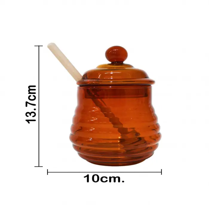 Tarro de miel de vidrio ámbar con tapa y mortero de 280 ml - Image 3