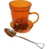 Taza con plato de vidrio ámbar y cuchara tipo pala de 300 ml - Image 2