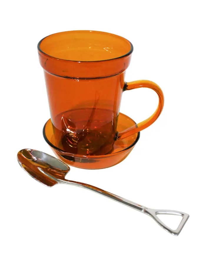 Taza con plato de vidrio ámbar y cuchara tipo pala de 300 ml - Image 2