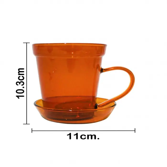 Taza con plato de vidrio ámbar y cuchara tipo pala de 300 ml - Image 3