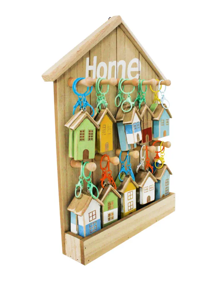 Porta llaves de madera con 20 llaveros diseño casitas de 44x34x5.5cm - Image 2