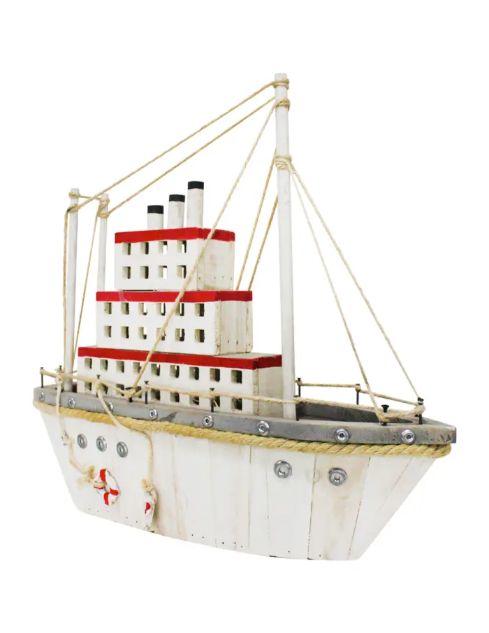 Barco de madera con luz led blanco con rojo de 56x16x53cm - Image 2